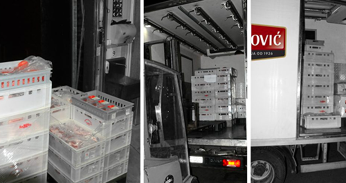 Transport raskošćenog svježeg mesa u plastičnim gajbama-lodnama